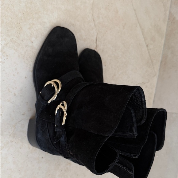 Stuart Weitzman Black Suede Ankle Boots with Silver Buckles - Picture 2 of 3